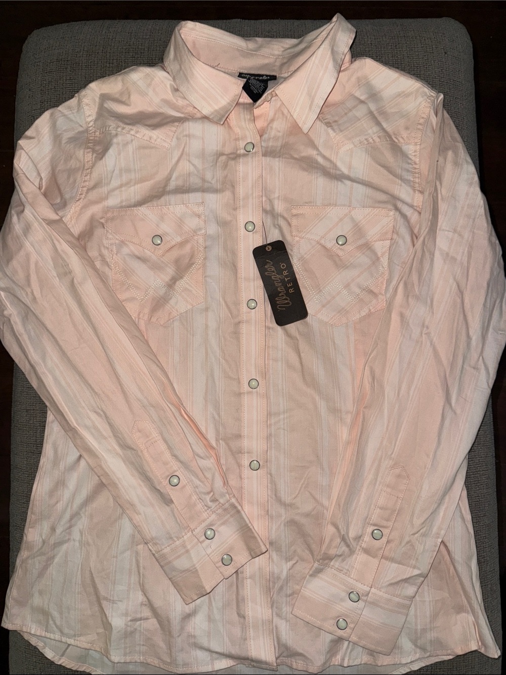 NWT Wrangler Pale Pink Striped Western Snap Shirt